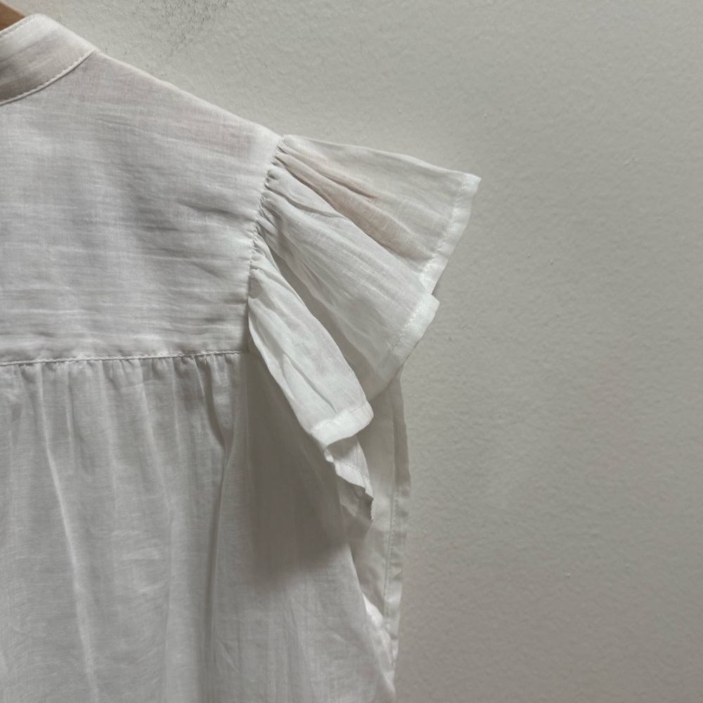 J. Crew white button down sheer flutter sleeve bl… - image 11